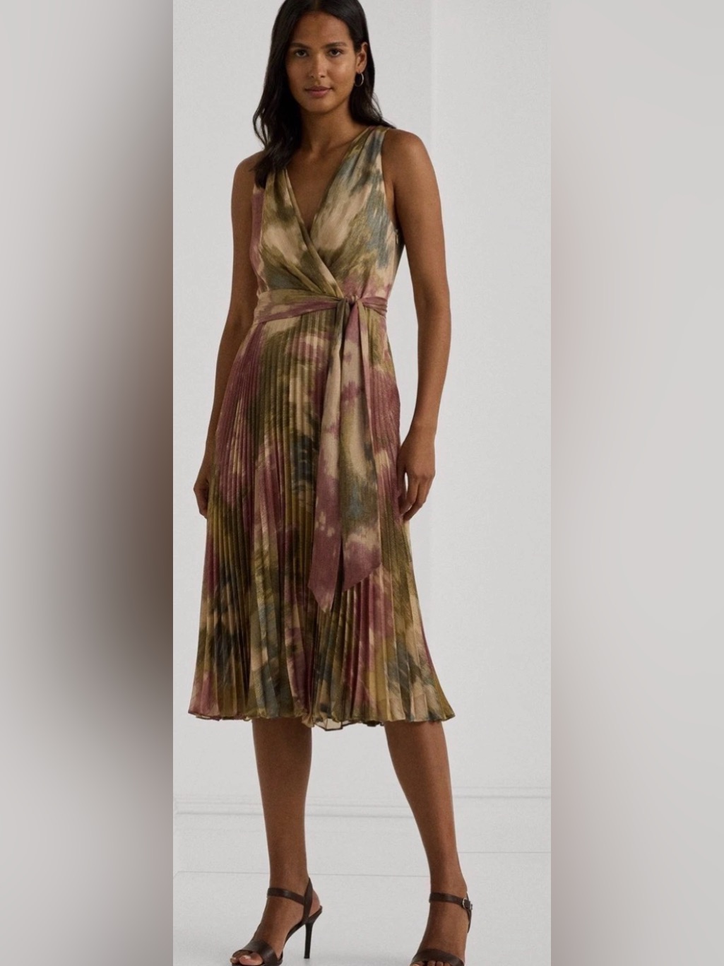 Ralph Lauren Floral Metallic Chiffon Cocktail Dress Size 20w